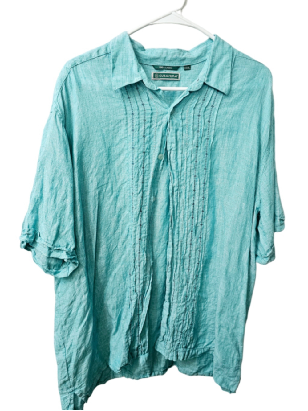 Men's Cubavera Linen Casual Button Down Shirt Turquoise XL